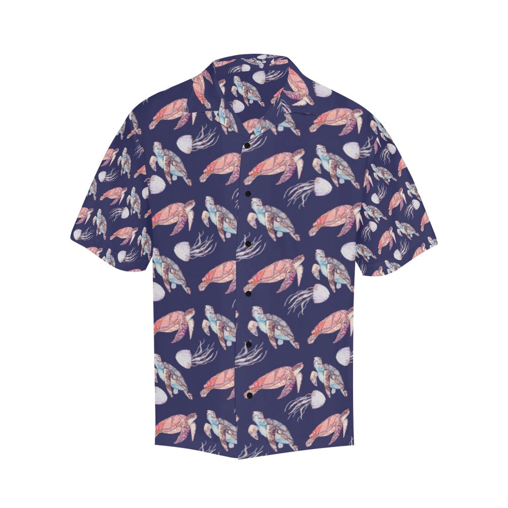 Sea Turtle With Jelly Fish Print Design LKS301 Men's Hawaiian Shirt