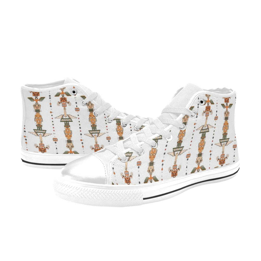 Totem Print Design LKS302 High Top Women's White Shoes