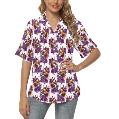 Chihuahua Purple Floral Women's Hawaiian Shirt