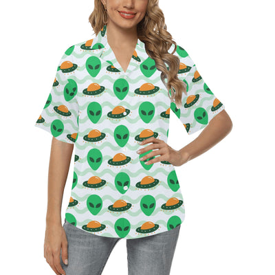 Alien UFO Pattern Print Design 04 Women's Hawaiian Shirt