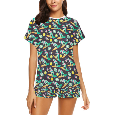 Surfboard T Rex Print Design LKS301 Women's Short Pajama Set