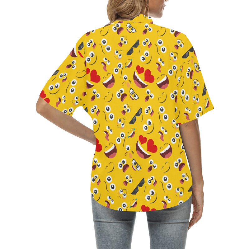 Emoji Face Print Pattern Women's Hawaiian Shirt