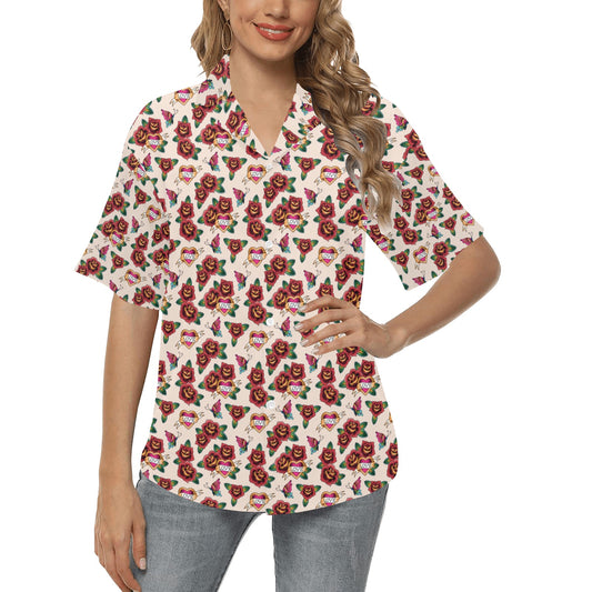 Old School Tattoo Rose Pattern Women's Hawaiian Shirt