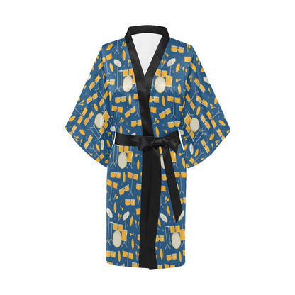 Drum Set Pattern Print Design 03 Women's Short Kimono