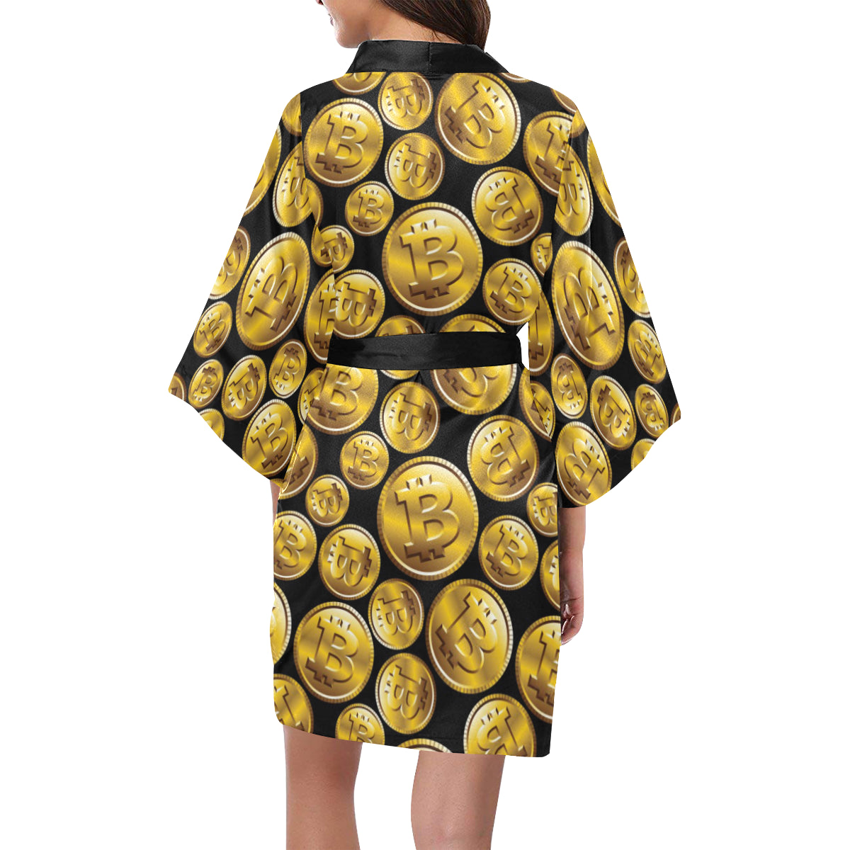 Bitcoin Pattern Print Design DO05 Women's Short Kimono