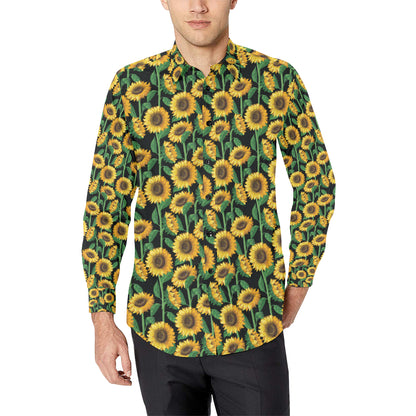 Sunflower Realistic Print Pattern Men's Long Sleeve Shirt