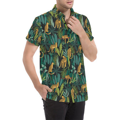 Jaguar Jungle Pattern Print Design 03 Men's Short Sleeve Button Up Shirt