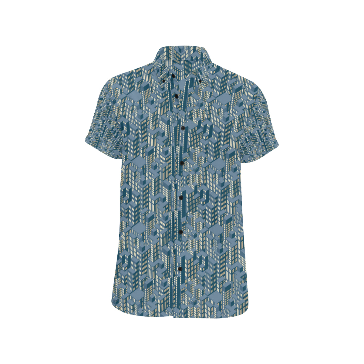 City  Pattern Print Design 01 Men's Short Sleeve Button Up Shirt