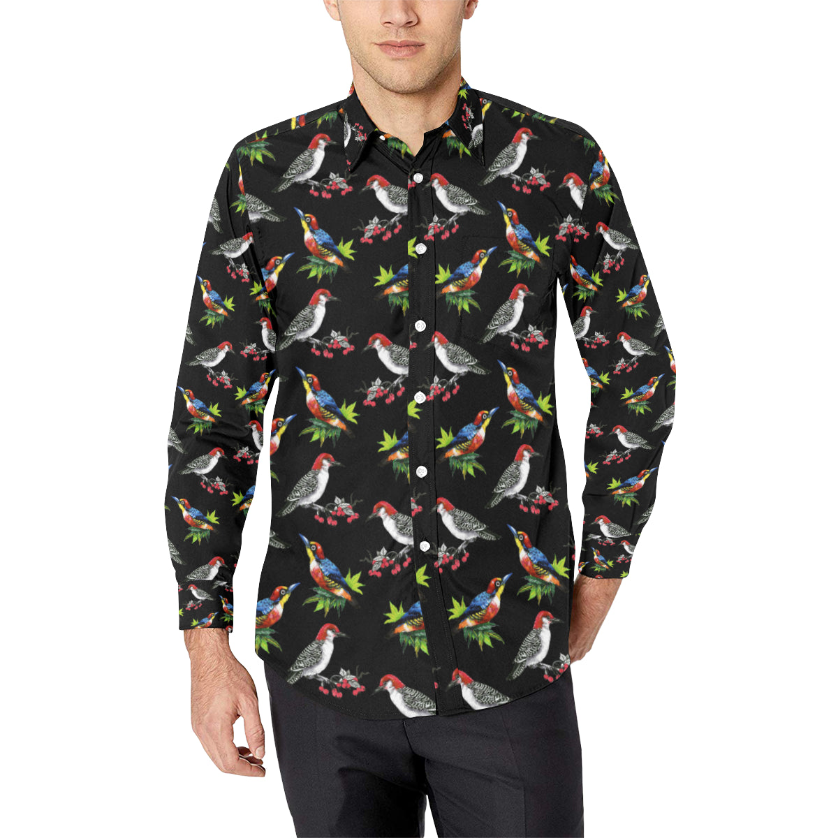 Birds Pattern Print Design 06 Men's Long Sleeve Shirt