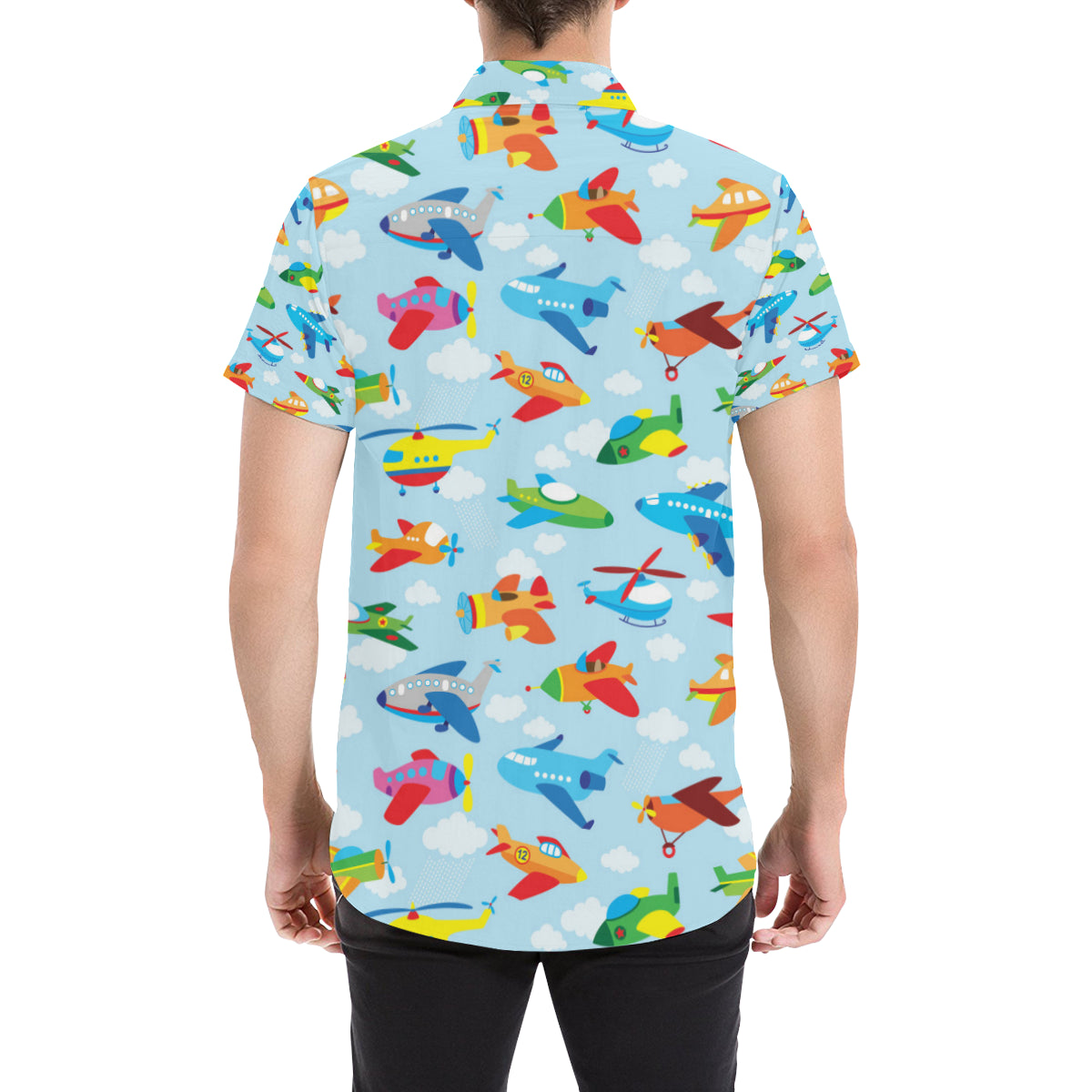 Airplane Colorful Pattern Print Design 01 Men's Short Sleeve Button Up Shirt