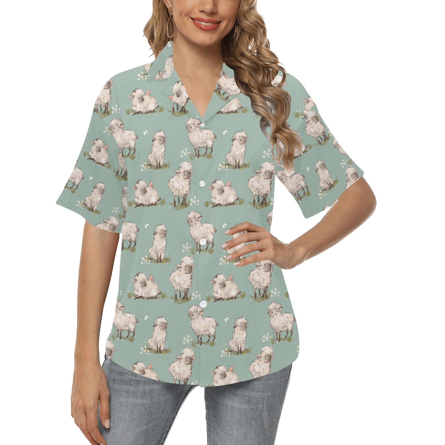 Sheep Print Design LKS405 Women's Hawaiian Shirt