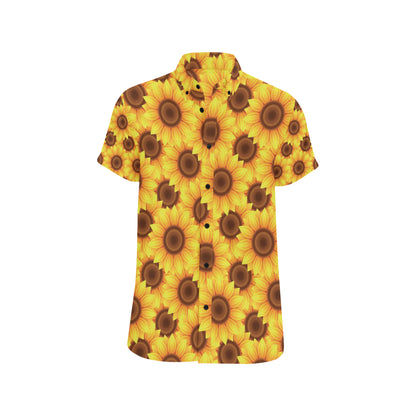 Sunflower Pattern Print Design SF07 Men's Short Sleeve Button Up Shirt