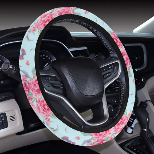 Camellia Pattern Print Design 01 Steering Wheel Cover with Elastic Edge