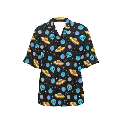 UFO Alien Print Design LKS306 Women's Hawaiian Shirt