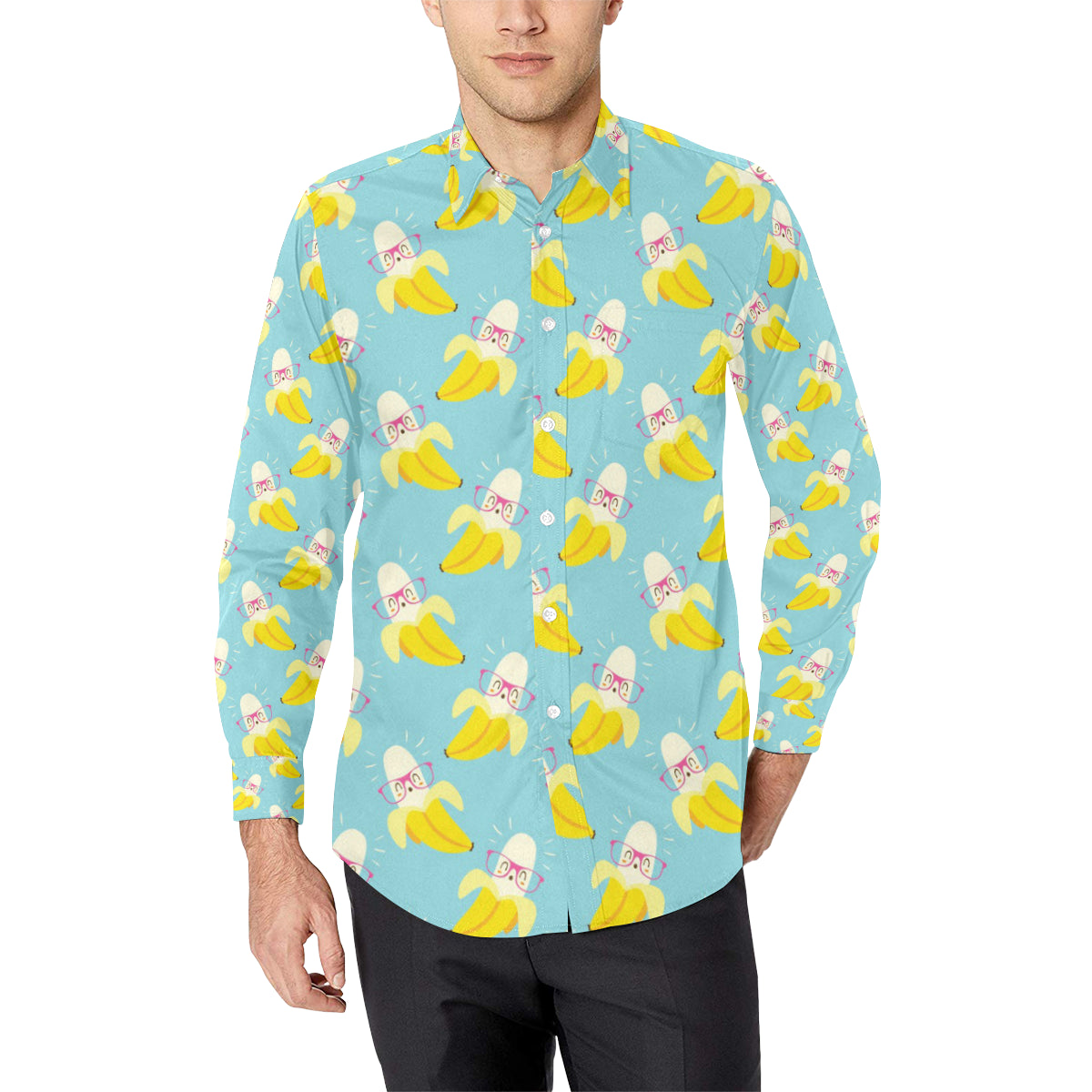 Banana Pattern Print Design BA07 Men's Long Sleeve Shirt