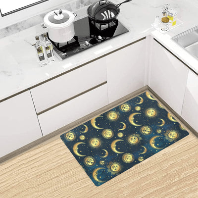 Gold Sun Moon Face Kitchen Mat