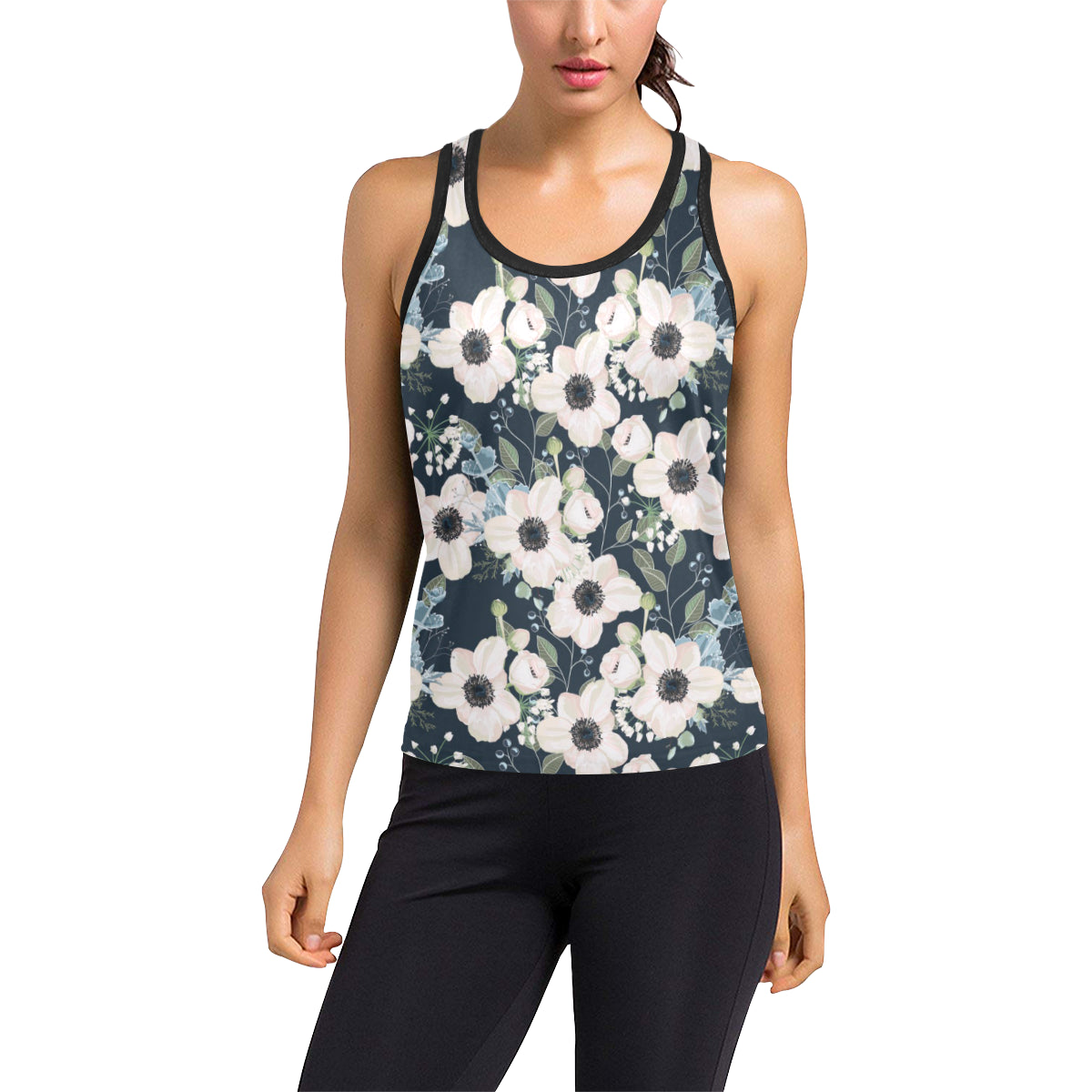 Anemone Pattern Print Design AM02 Women's Racerback Tank Top
