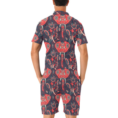 Red Indian Elephant Pattern Men's Romper