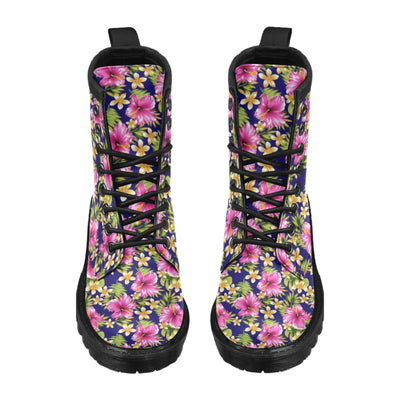 Pink Hibiscus Pattern Print Design HB027 Women's Boots