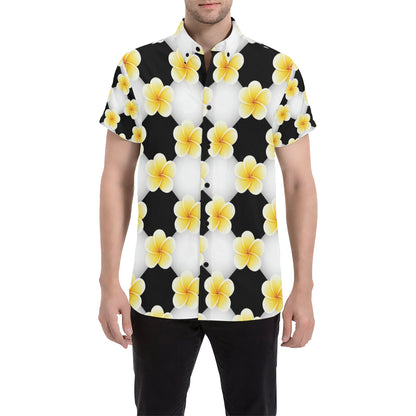 Plumeria Pattern Print Design A04 Men's Short Sleeve Button Up Shirt
