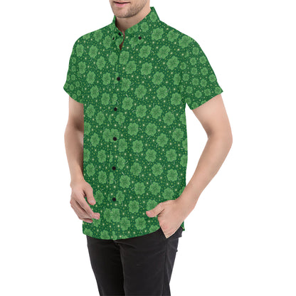 Shamrock Design Print Men's Short Sleeve Button Up Shirt