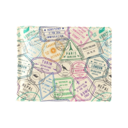 Travel Stamp Print Design LKS303 Men's ID Card Wallet