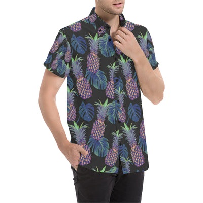 Pineapple Pattern Print Design PP04 Men's Short Sleeve Button Up Shirt