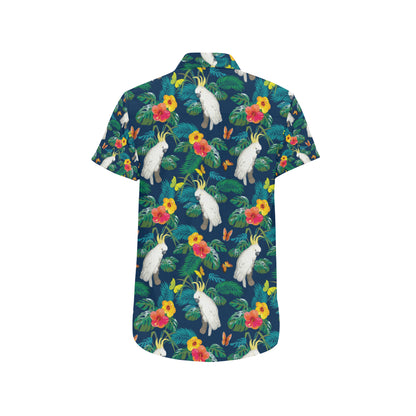 Cockatoo Tropical Pattern Print Design 02 Men's Short Sleeve Button Up Shirt