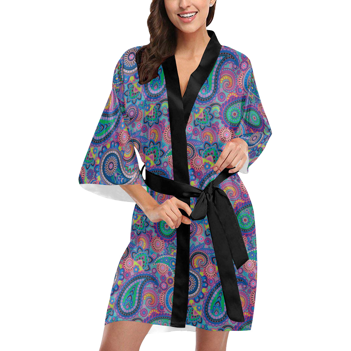 Paisley Colorful Pattern Print Design A02 Women's Short Kimono