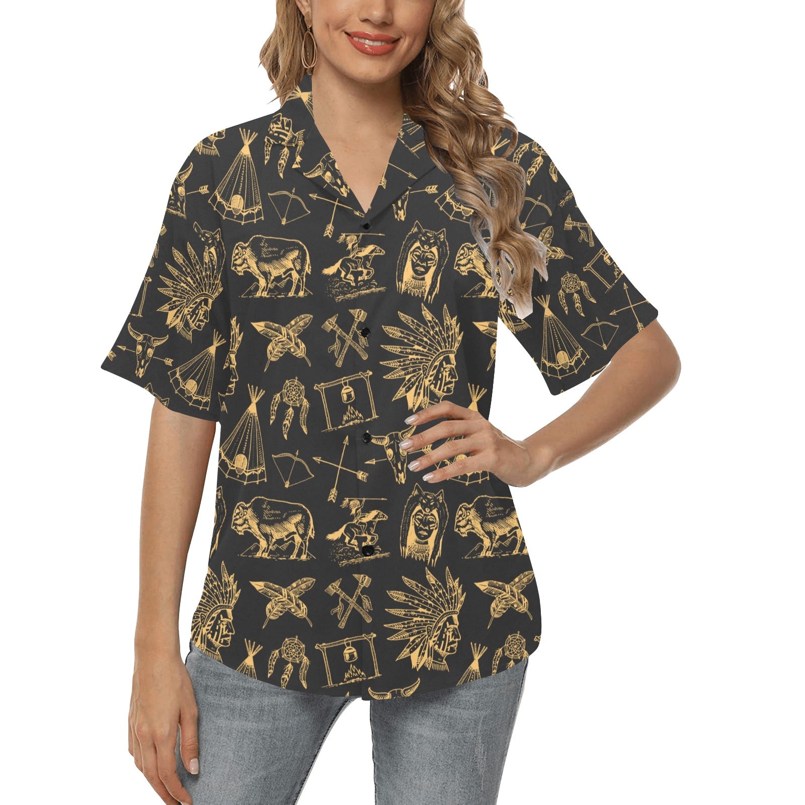 American indian Gold Style Women's Hawaiian Shirt