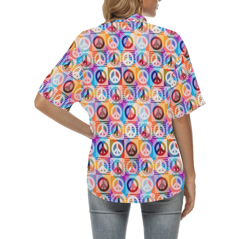 Peace Sign Patchwork Design Print Women's Hawaiian Shirt