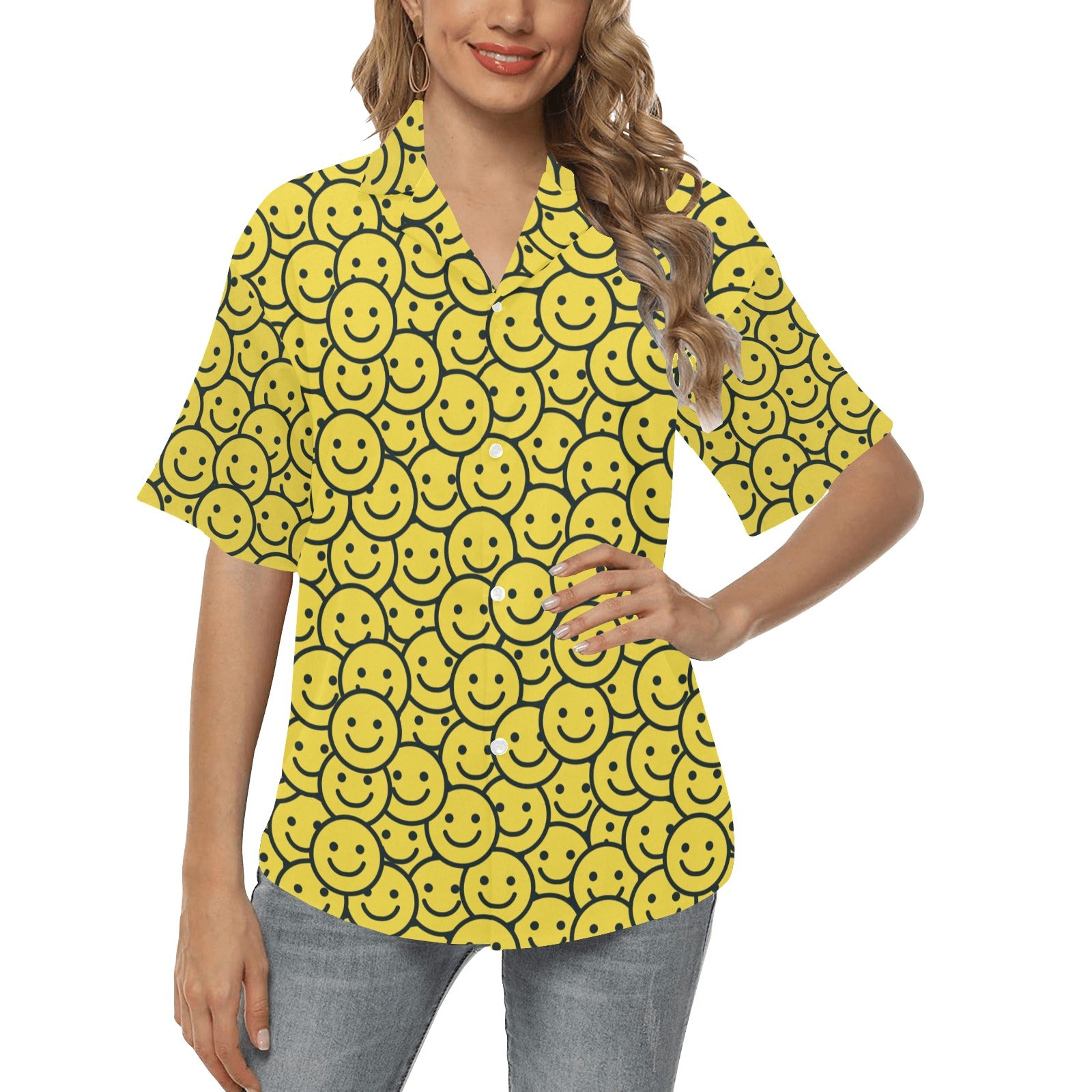 Smiley Face Emoji Print Design LKS302 Women's Hawaiian Shirt