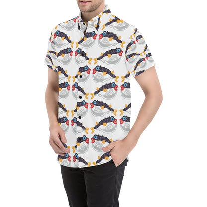 Fugu Pattern Print Design 03 Men's Short Sleeve Button Up Shirt