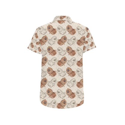 Pomeranians Pattern Print Design A01 Men's Short Sleeve Button Up Shirt