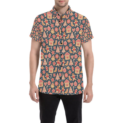 Gingerbread Pattern Print Design 03 Men's Short Sleeve Button Up Shirt