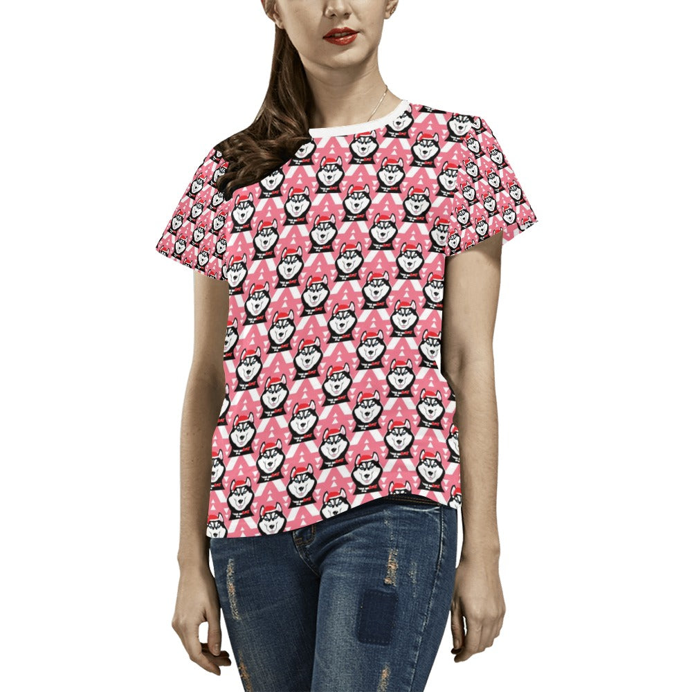 Siberian Huskies Christmas Themed Print Design LKS302 Women's  T-shirt