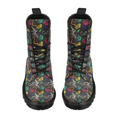 Dinosaur Skull Color Print Pattern Women's Boots
