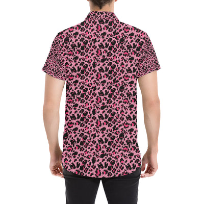 Cheetah Pink Pattern Print Design 01 Men's Short Sleeve Button Up Shirt