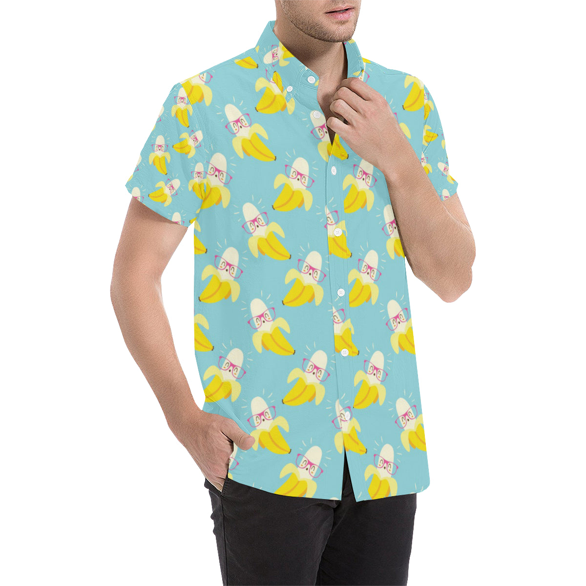 Banana Pattern Print Design BA07 Men's Short Sleeve Button Up Shirt
