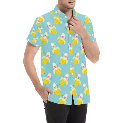 Banana Pattern Print Design BA07 Men's Short Sleeve Button Up Shirt