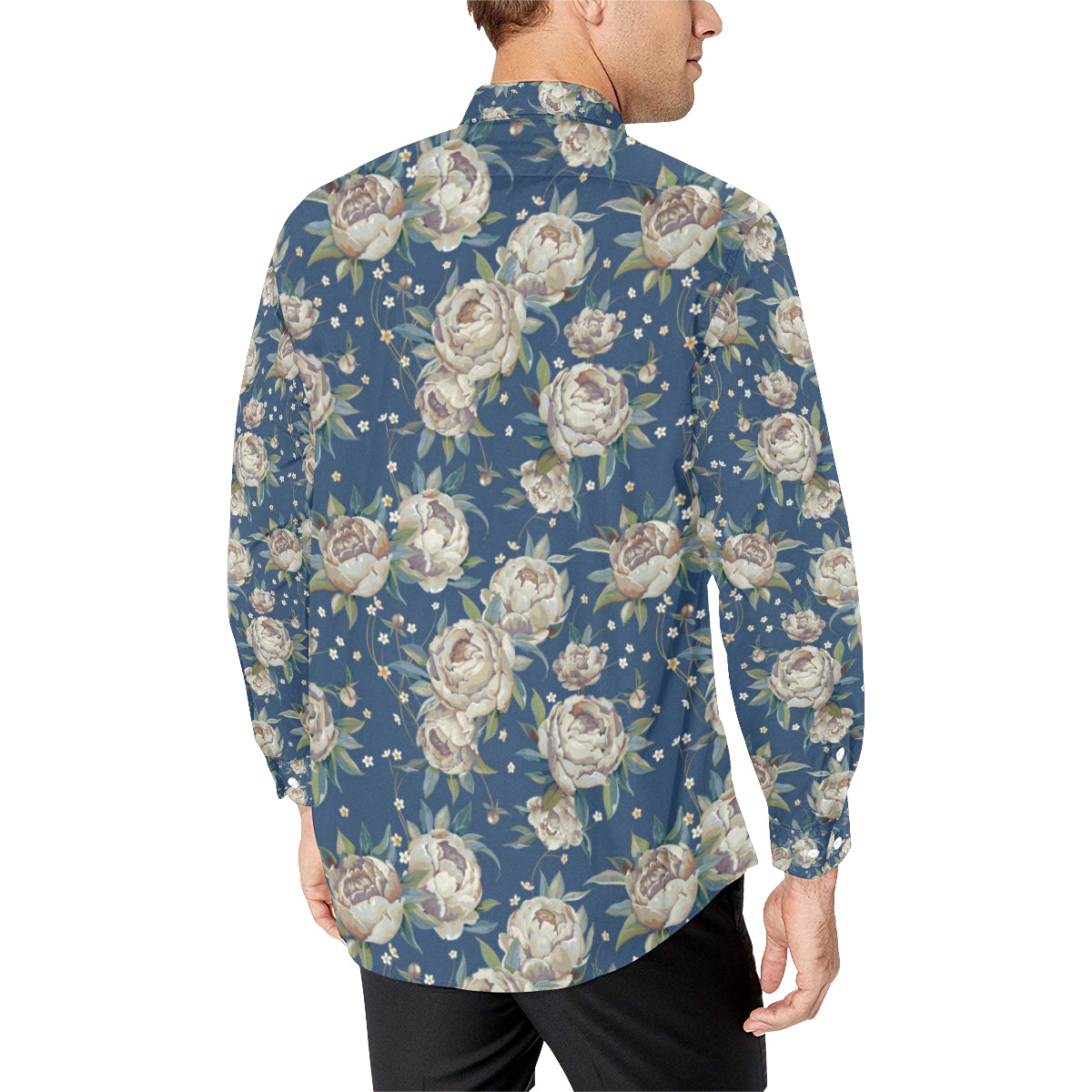 Peony Pattern Print Design A03 Men's Long Sleeve Shirt