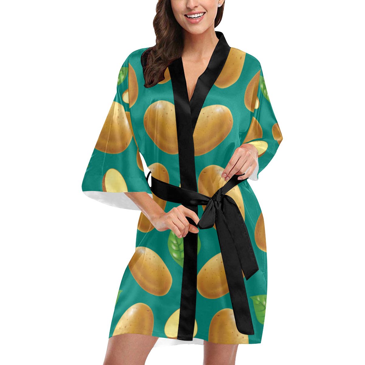Potato Pattern Print Design A04 Women's Short Kimono
