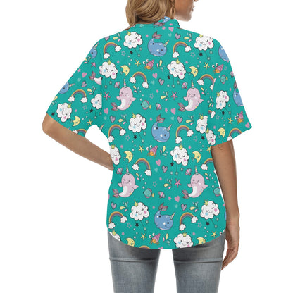 Narwhal Pattern Print Design 04 Women's Hawaiian Shirt