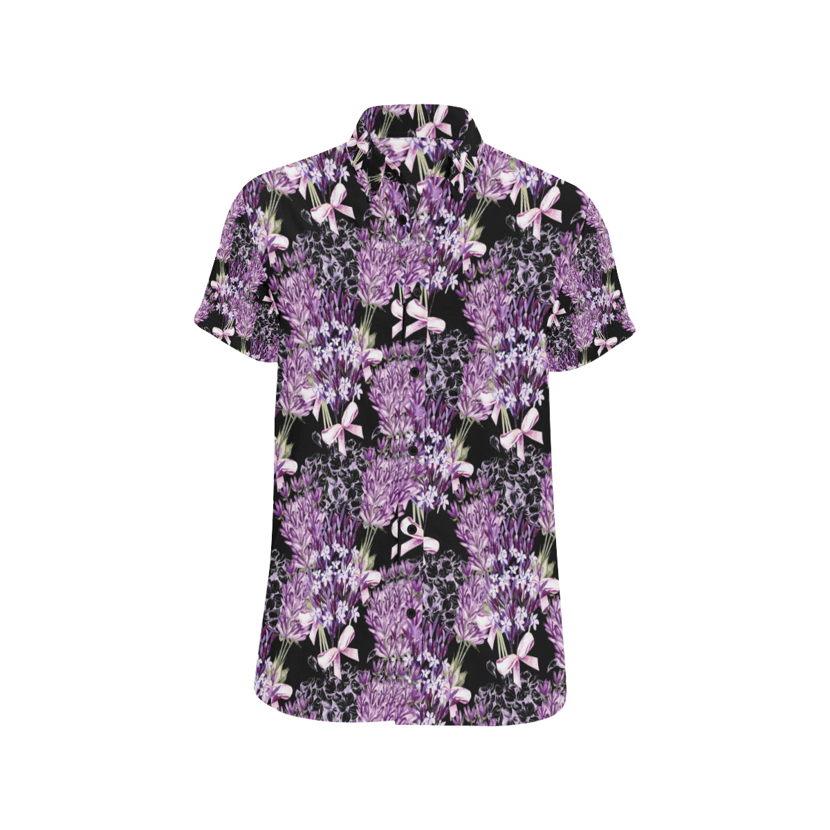 Lavender Pattern Print Design LV06 Men's Short Sleeve Button Up Shirt