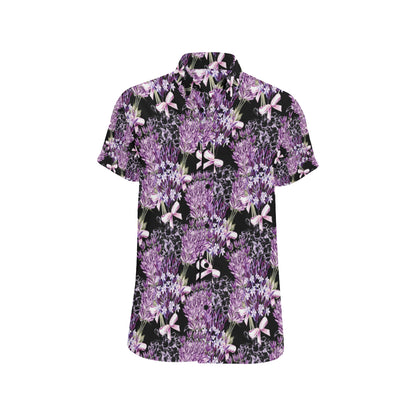 Lavender Pattern Print Design LV06 Men's Short Sleeve Button Up Shirt