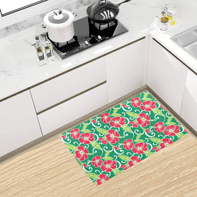 Red Hibiscus Pattern Print Design HB019 Kitchen Mat
