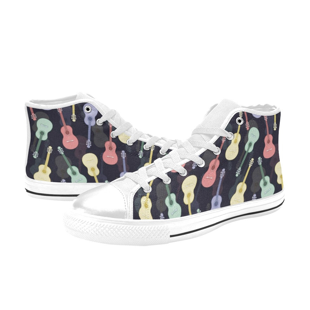 Acoustic Guitar Print Design LKS401 High Top Women's White Shoes