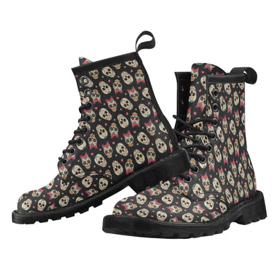 Sugar Skull Pink Bow Themed Print Women's Boots