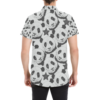 Panda Pattern Print Design A02 Men's Short Sleeve Button Up Shirt