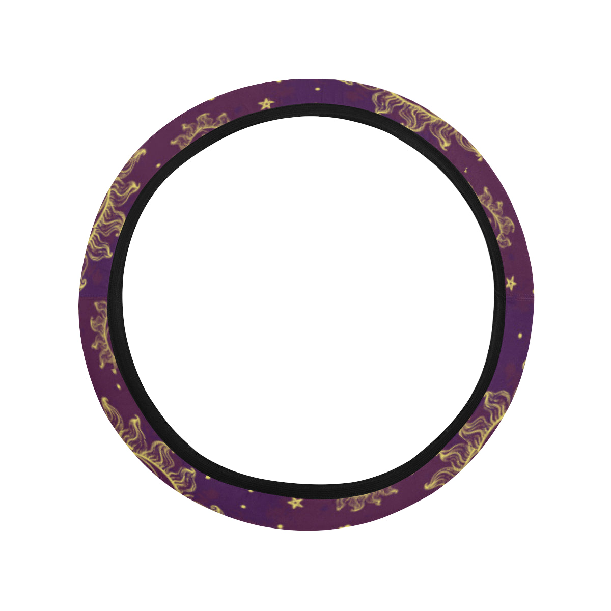 Sun Moon Star Design Themed Print Steering Wheel Cover with Elastic Edge